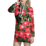 Red Bouvardia Print Hoodie Dress