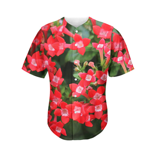 Red Bouvardia Print Men's Baseball Jersey
