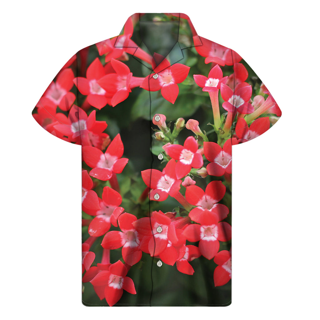Red Bouvardia Print Men's Short Sleeve Shirt