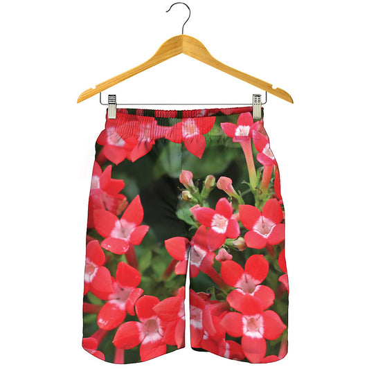 Red Bouvardia Print Men's Shorts