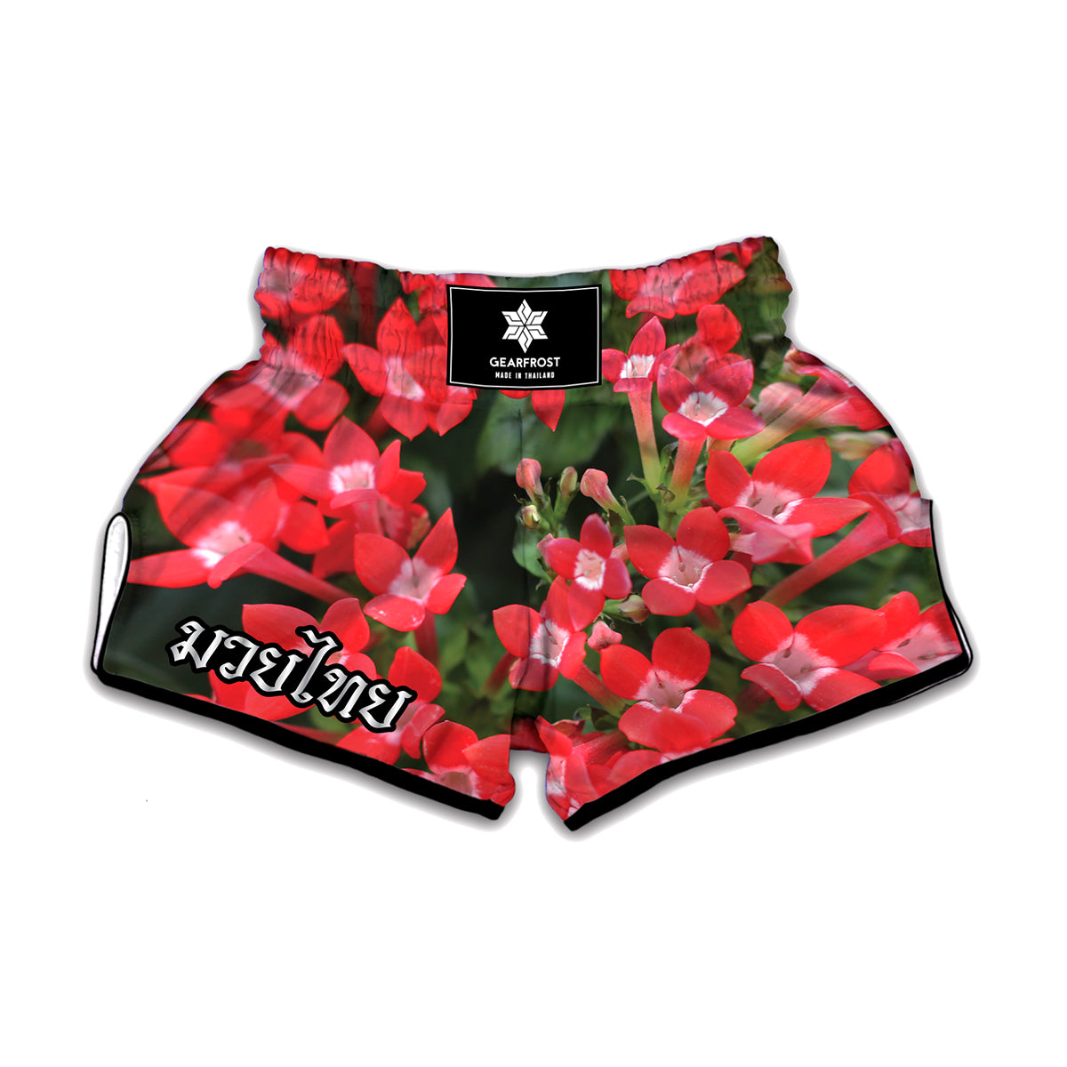 Red Bouvardia Print Muay Thai Boxing Shorts