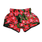 Red Bouvardia Print Muay Thai Boxing Shorts