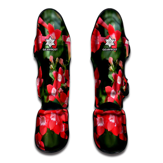 Red Bouvardia Print Muay Thai Shin Guard