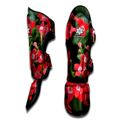 Red Bouvardia Print Muay Thai Shin Guard
