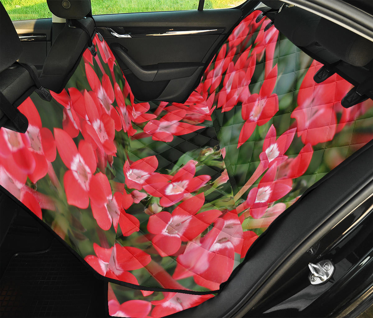 Red Bouvardia Print Pet Car Back Seat Cover