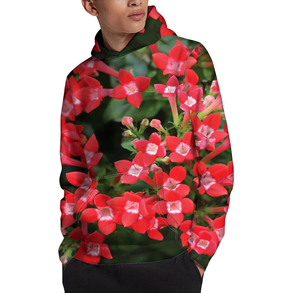 Red Bouvardia Print Pullover Hoodie