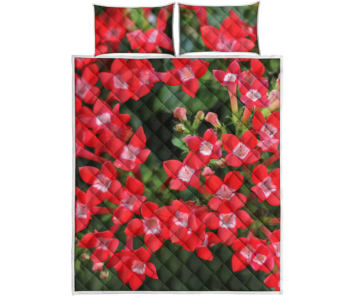 Red Bouvardia Print Quilt Bed Set
