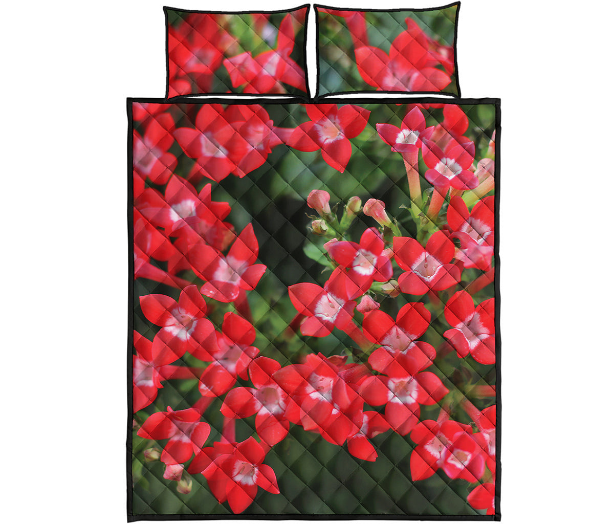 Red Bouvardia Print Quilt Bed Set