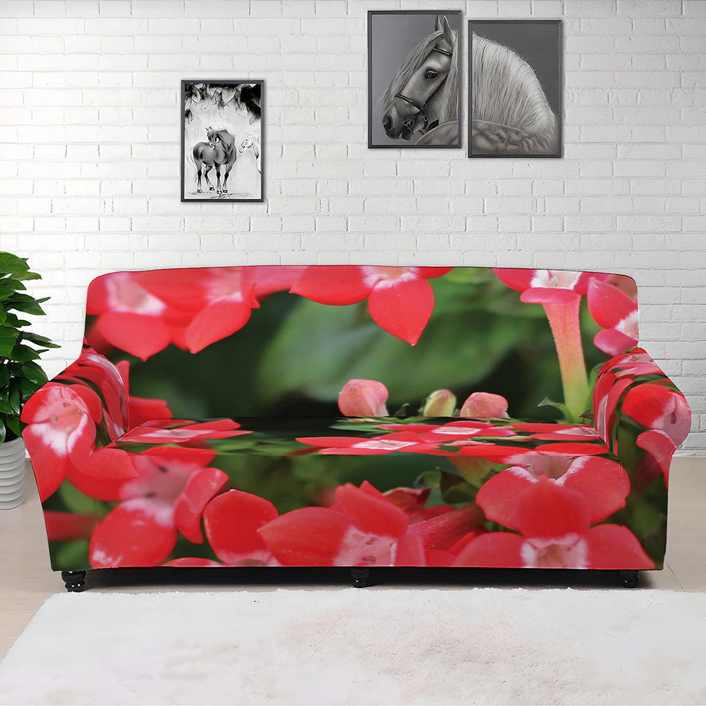 Red Bouvardia Print Sofa Cover