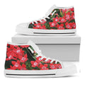 Red Bouvardia Print White High Top Sneakers
