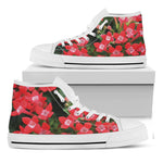 Red Bouvardia Print White High Top Shoes