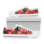 Red Bouvardia Print White Low Top Shoes