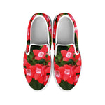 Red Bouvardia Print White Slip On Shoes
