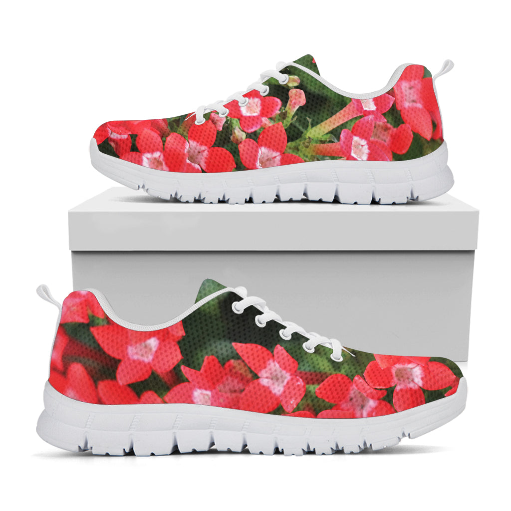 Red Bouvardia Print White Sneakers