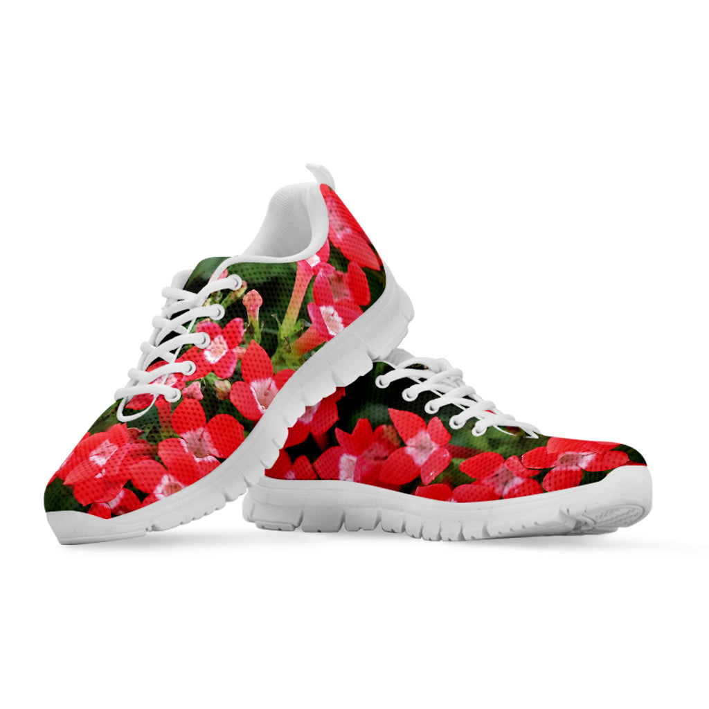 Red Bouvardia Print White Sneakers