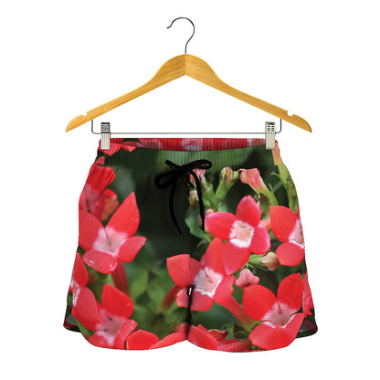 Red Bouvardia Print Women's Shorts