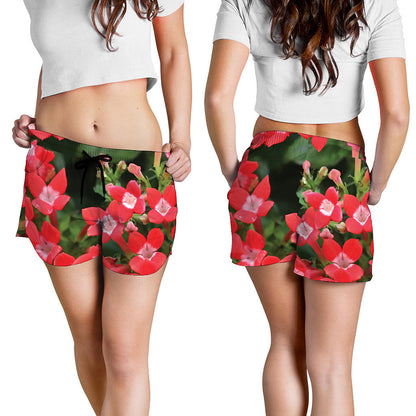 Red Bouvardia Print Women's Shorts