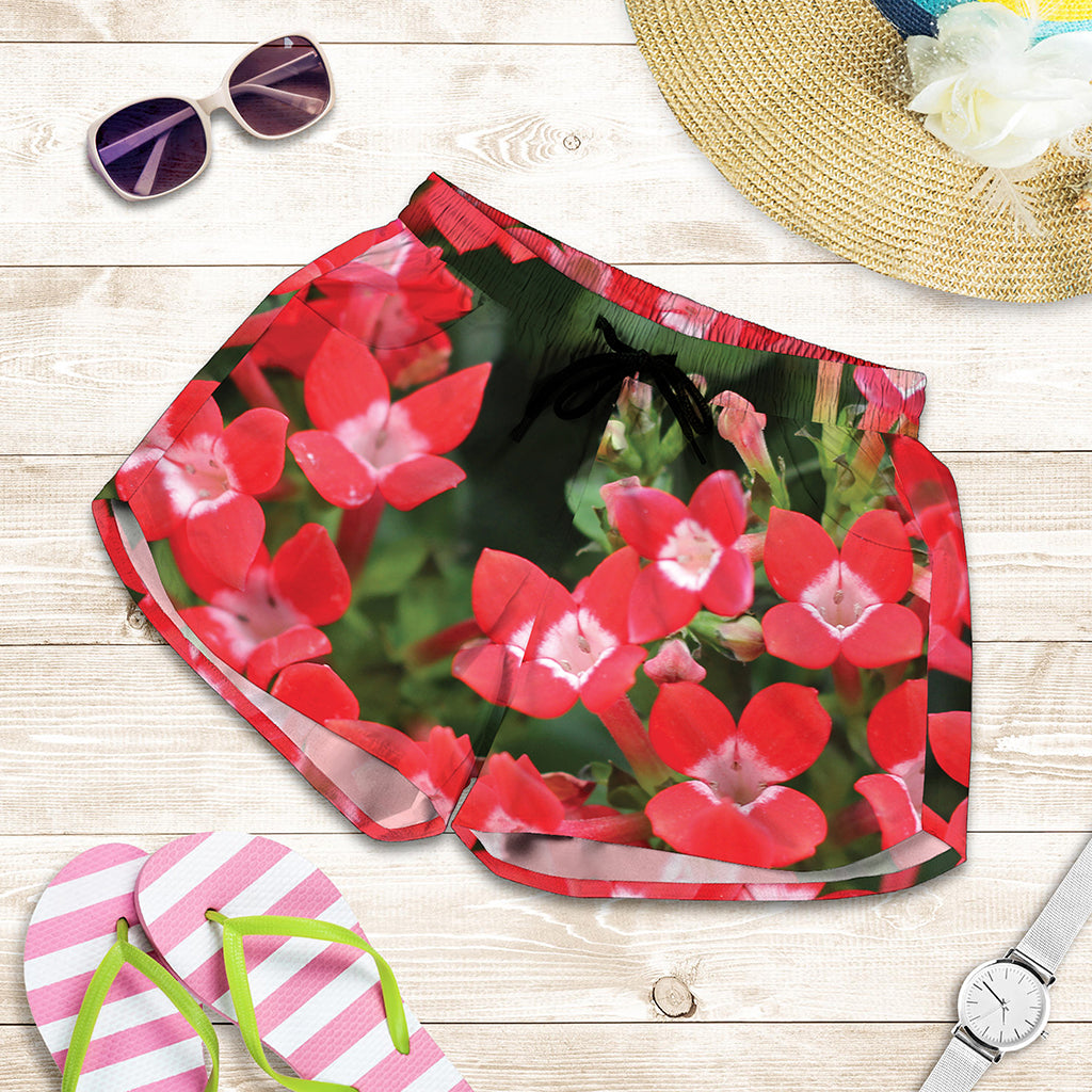 Red Bouvardia Print Women's Shorts
