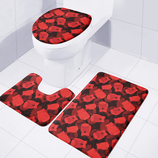 Red Boxing Gloves Pattern Print 3 Piece Bath Mat Set