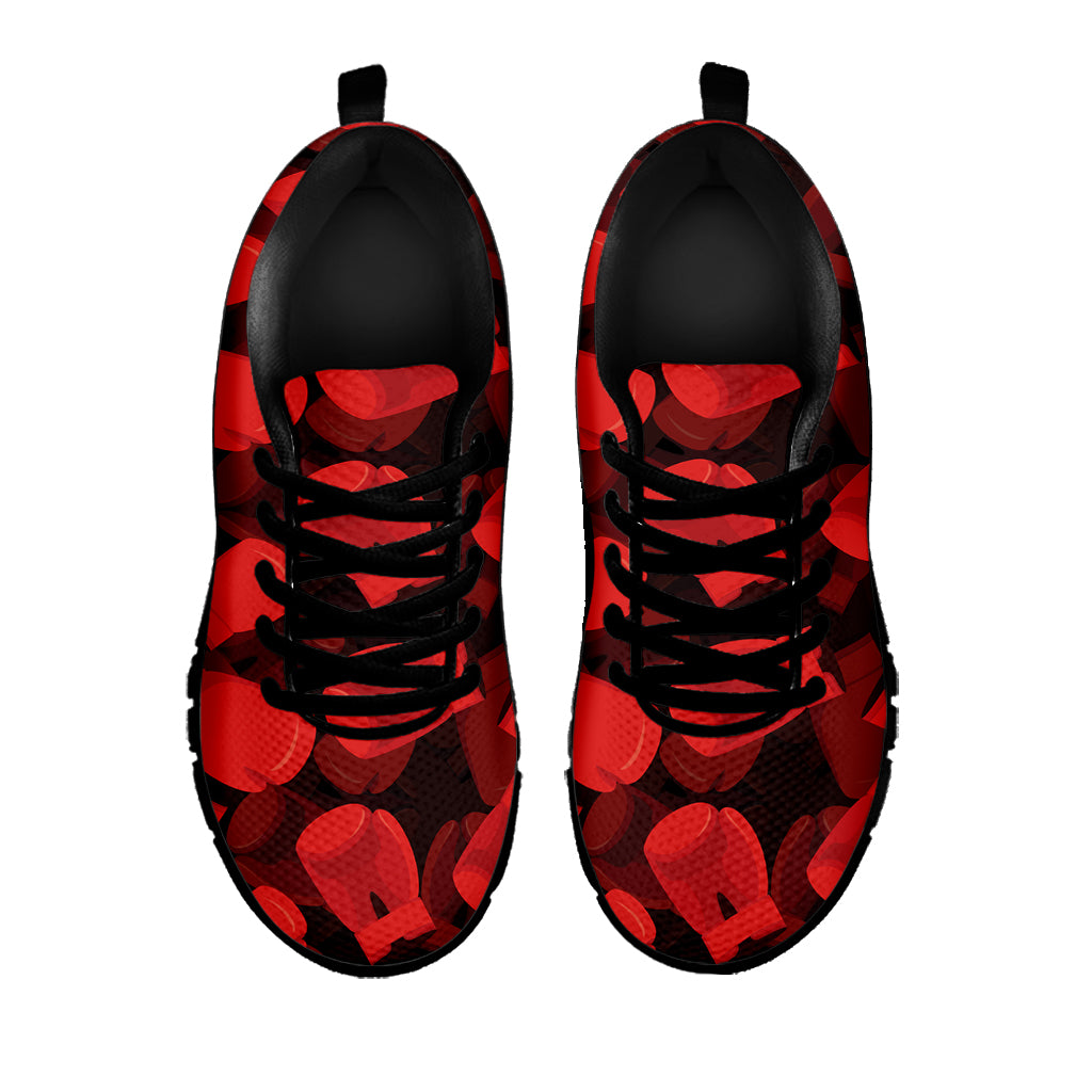 Red Boxing Gloves Pattern Print Black Sneakers
