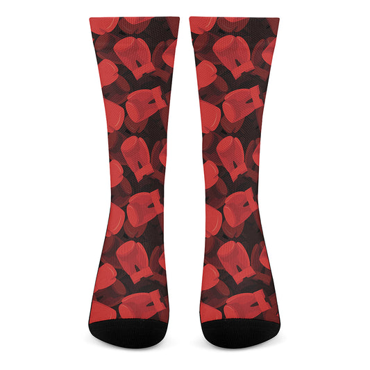 Red Boxing Gloves Pattern Print Crew Socks