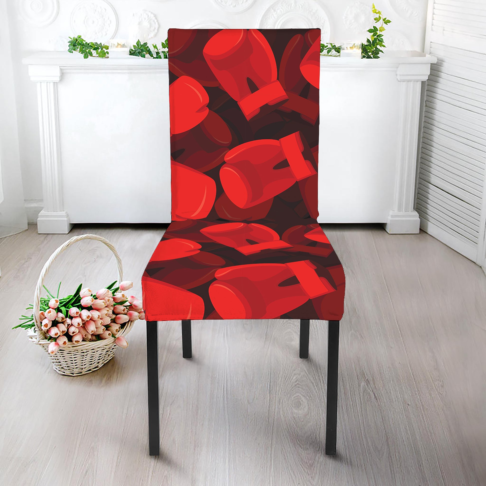 Red Boxing Gloves Pattern Print Dining Chair Slipcover