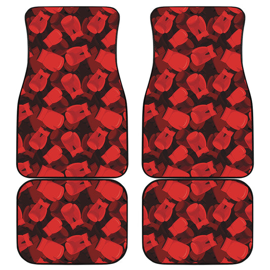 Red Boxing Gloves Pattern Print Front and Back Car Floor Mats