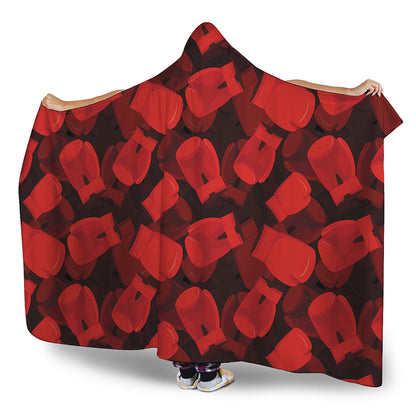 Red Boxing Gloves Pattern Print Hooded Blanket