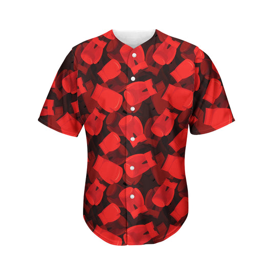 Red Boxing Gloves Pattern Print Men's Baseball Jersey