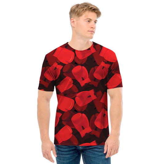 Red Boxing Gloves Pattern Print Men's T-Shirt