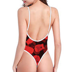 Red Boxing Gloves Pattern Print One Piece High Cut Swimsuit