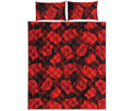 Red Boxing Gloves Pattern Print Quilt Bed Set