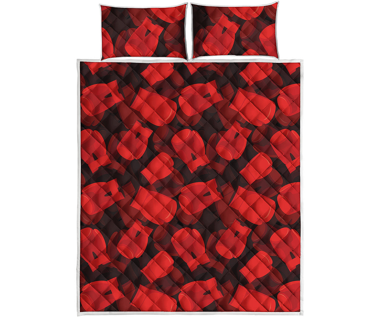 Red Boxing Gloves Pattern Print Quilt Bed Set