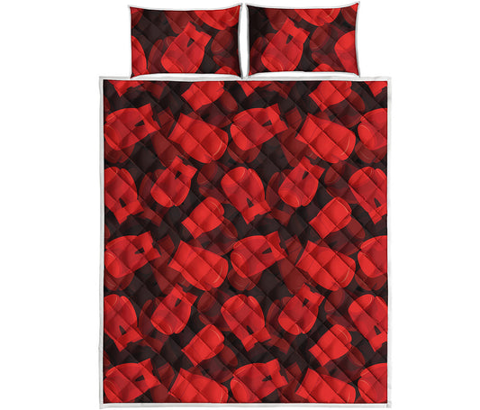 Red Boxing Gloves Pattern Print Quilt Bed Set