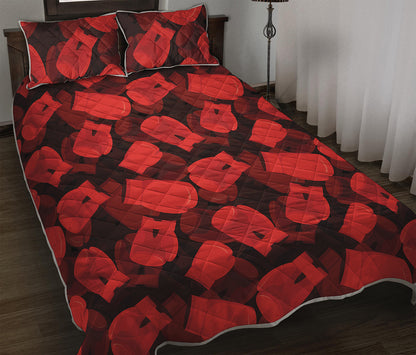 Red Boxing Gloves Pattern Print Quilt Bed Set