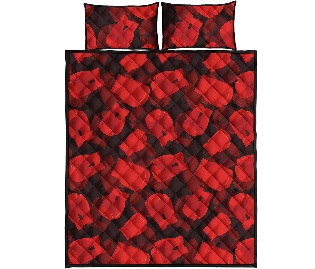 Red Boxing Gloves Pattern Print Quilt Bed Set