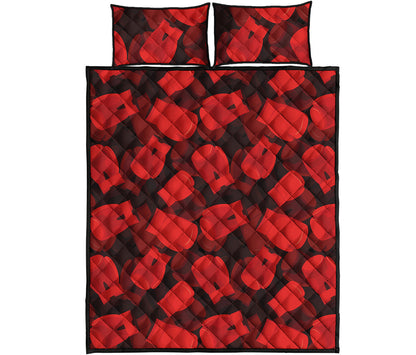 Red Boxing Gloves Pattern Print Quilt Bed Set