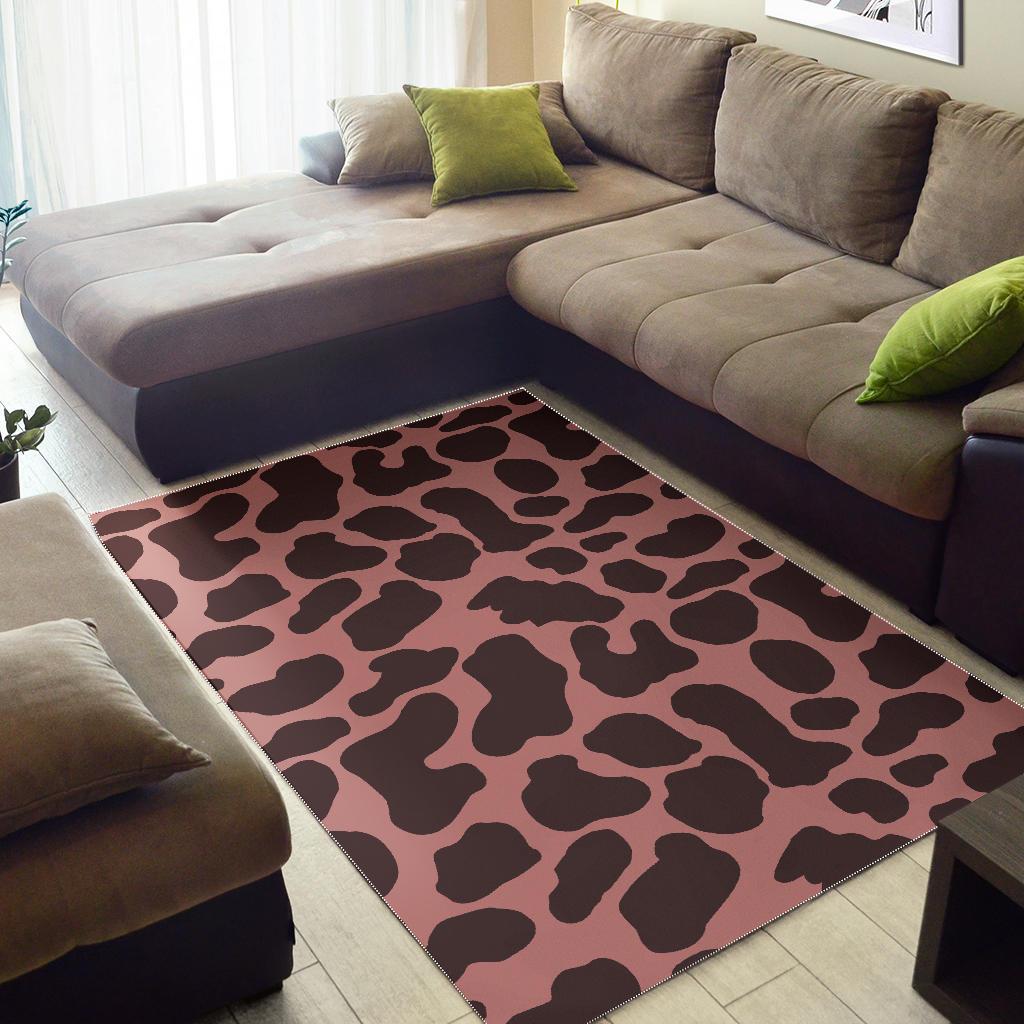 Red Brown Cow Print Area Rug GearFrost