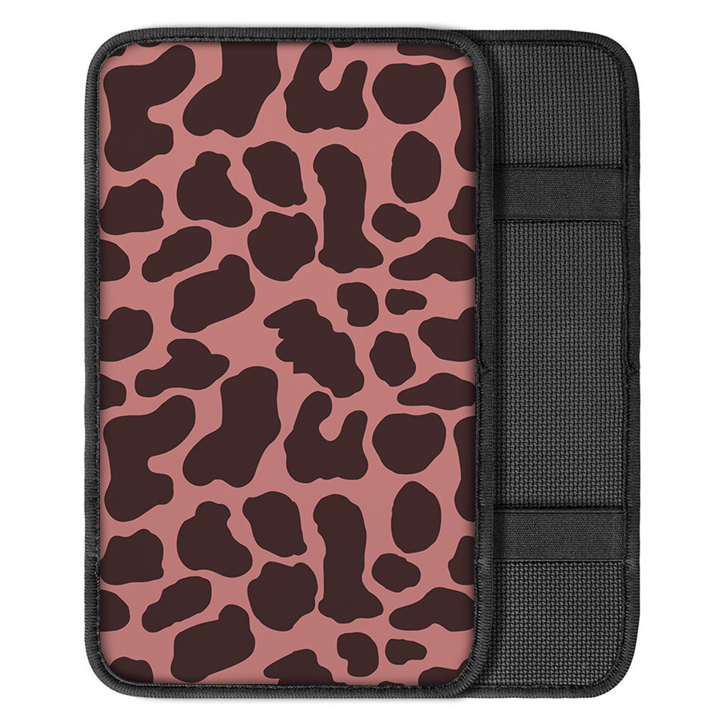 Red Brown Cow Print Car Center Console Cover