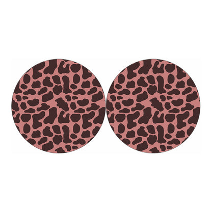 Red Brown Cow Print Car Coasters