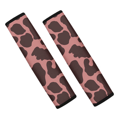 Red Brown Cow Print Car Seat Belt Covers