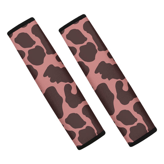 Red Brown Cow Print Car Seat Belt Covers