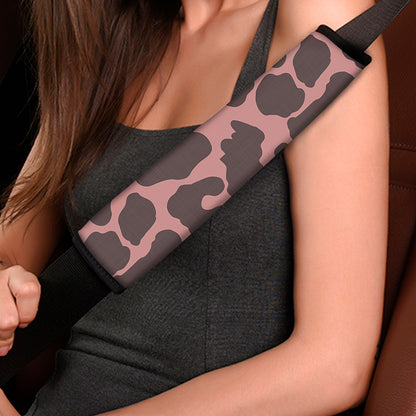 Red Brown Cow Print Car Seat Belt Covers