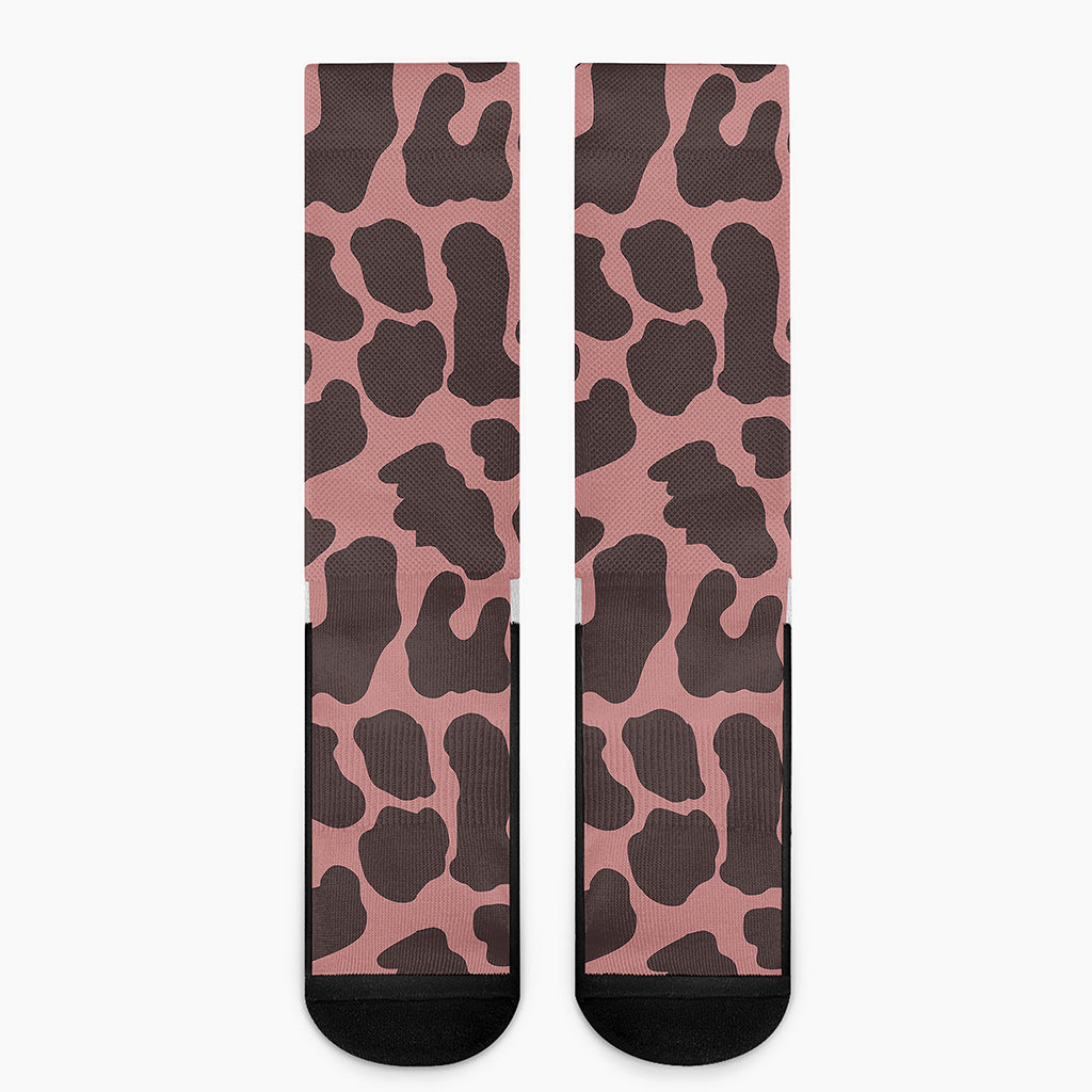 Red Brown Cow Print Crew Socks