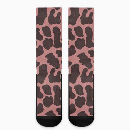 Red Brown Cow Print Crew Socks