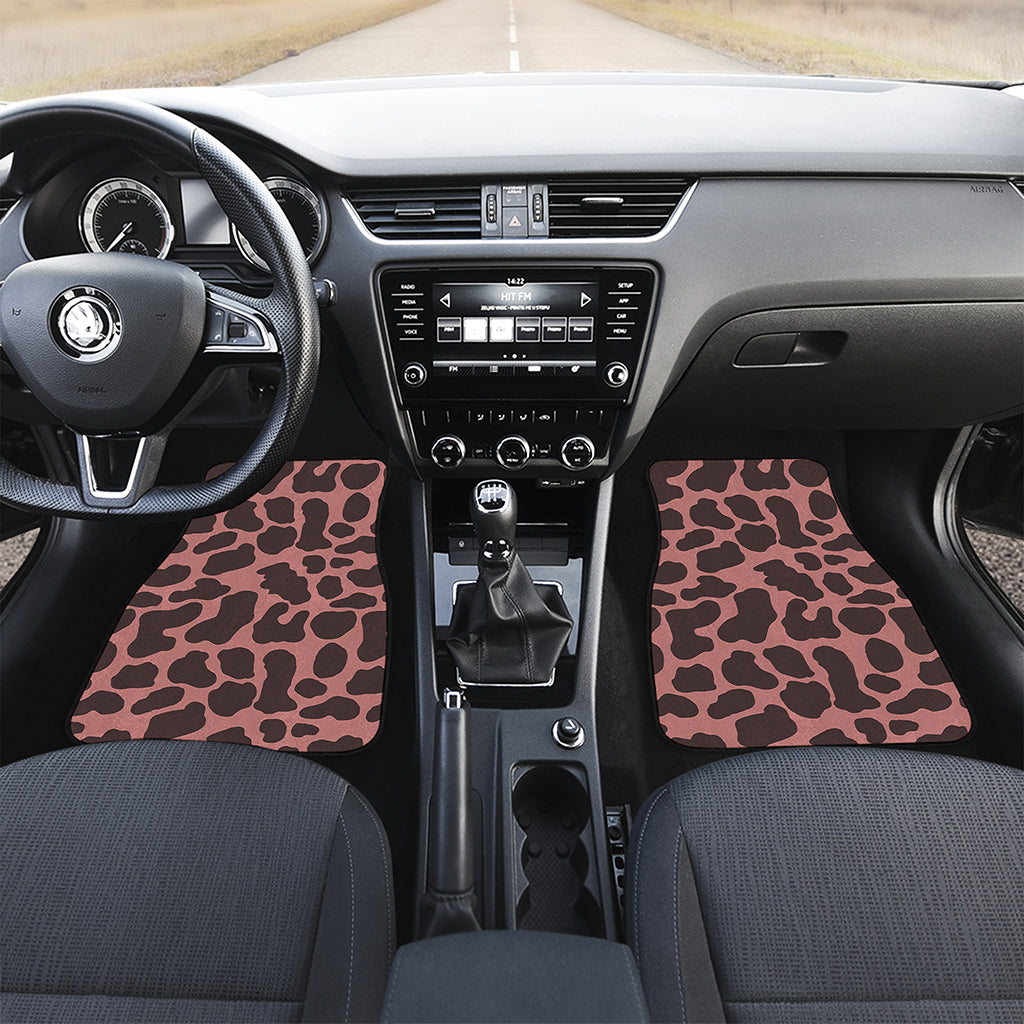 Red Brown Cow Print Front and Back Car Floor Mats