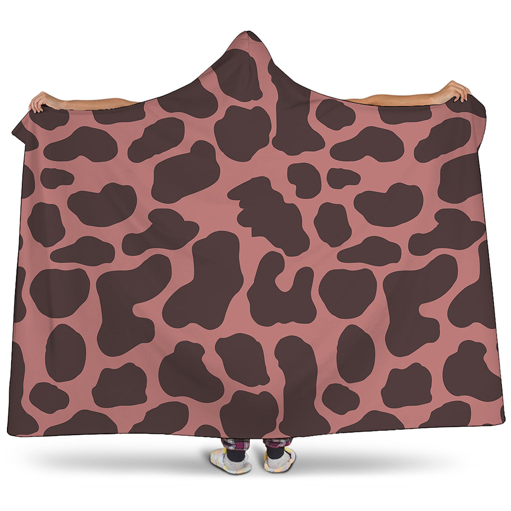 Red Brown Cow Print Hooded Blanket