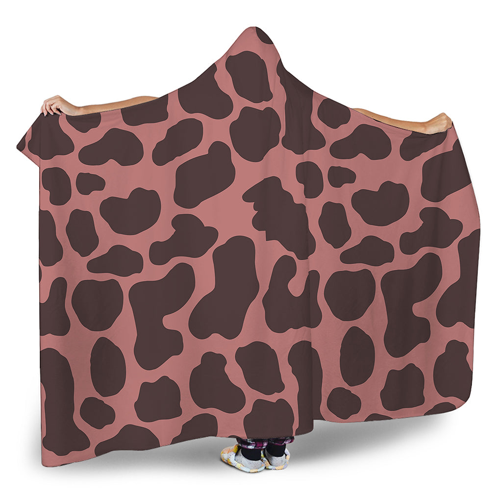 Red Brown Cow Print Hooded Blanket