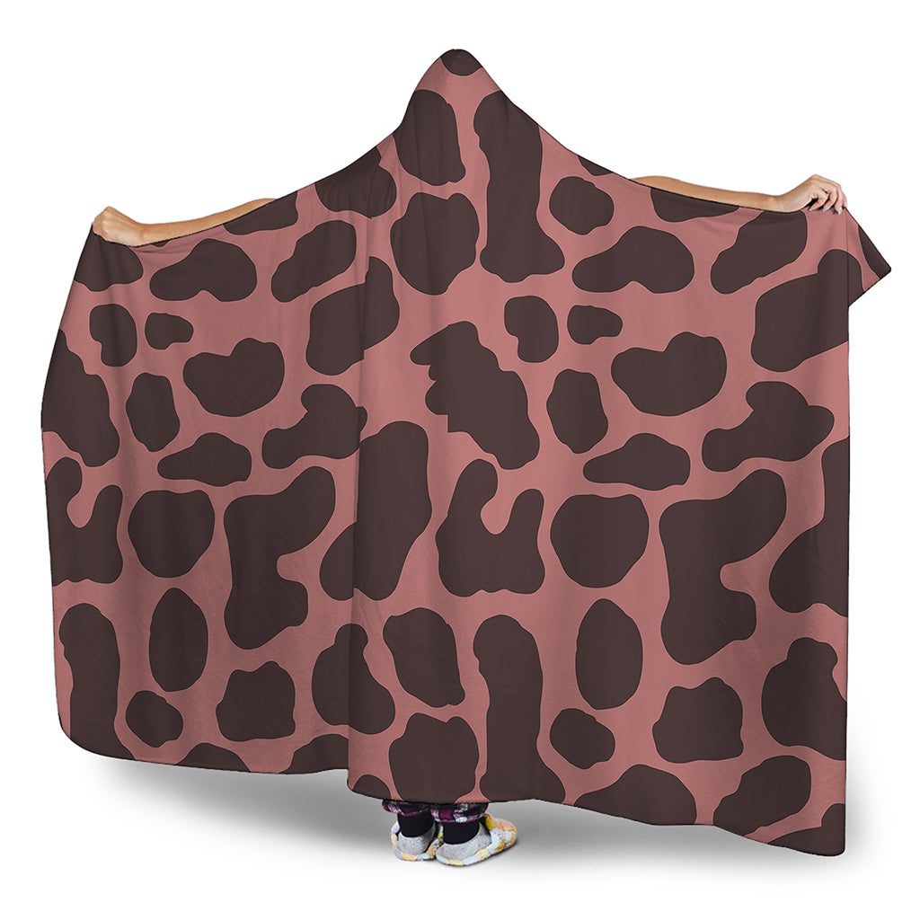 Red Brown Cow Print Hooded Blanket