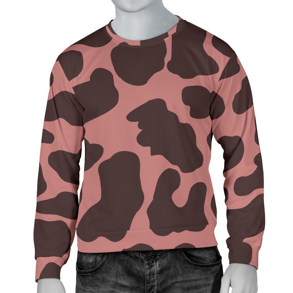 Red Brown Cow Print Men's Crewneck Sweatshirt GearFrost